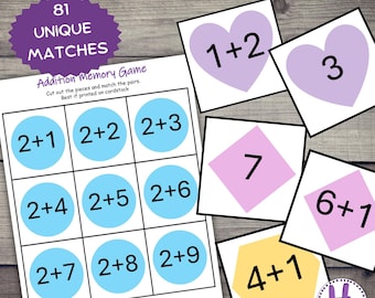 Juego de suma y resta: memoria de operaciones matemáticas (PDF imprimible)