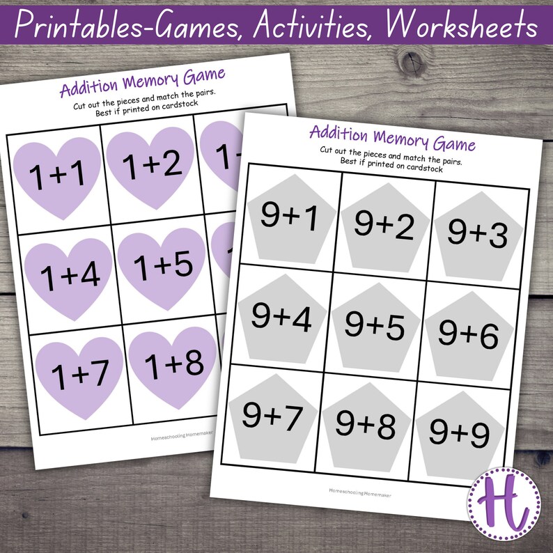 Addition Matching Game, Math Fact Memory Game for Kids, Learning Game ...