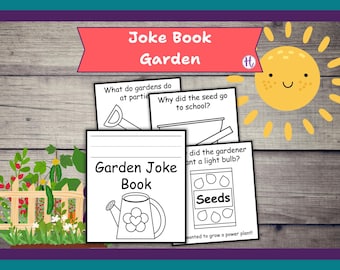 Książka z żartami o ogrodzie do druku, kolorowanka dla dzieci (PDF)