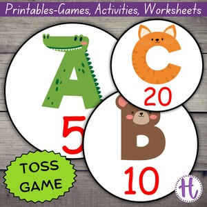 A-Z Animal Toss Game for kids, indoor game, preschool game, fun printable template game for kids