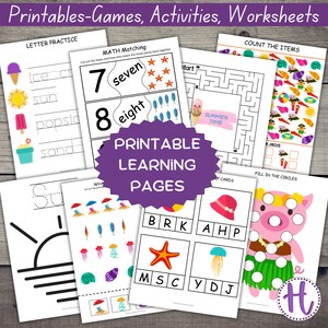 Summer Activity worksheets for preschool, and kindergarten, learning activities, printable worksheets, fun learning activities