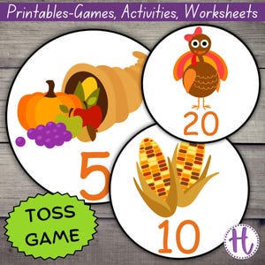 Thanksgiving Toss Game for kids, simple preschool game, fun kindergarten math game, printable elementary game