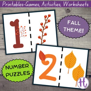 Fall Number Puzzles 1-9, Simple Puzzles for Preschool, Count and Match Cards,