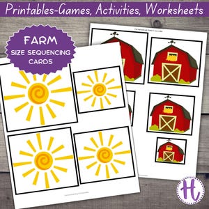 Farm Size Sequencing Cards for Toddlers, Preschool Ordering Activity ...