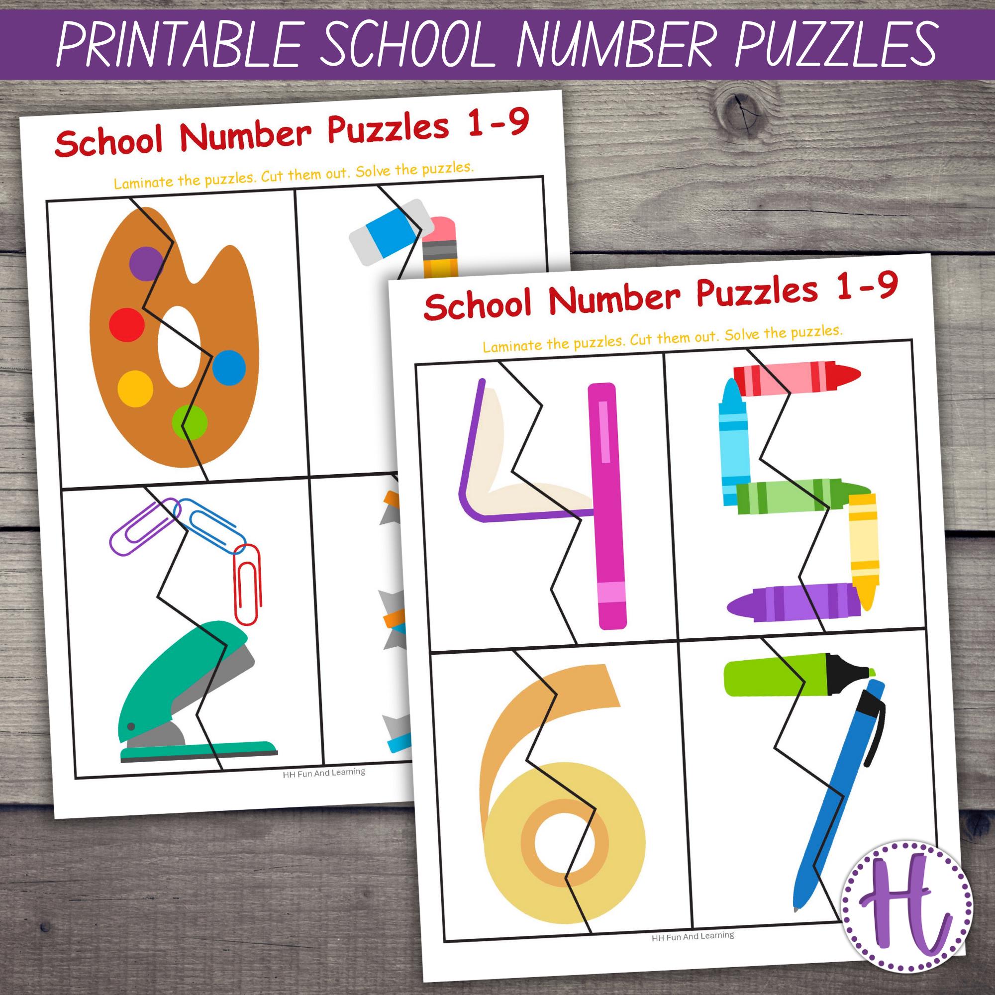 School Number Puzzles: Fun Printable Learning Activity (PDF) - Etsy