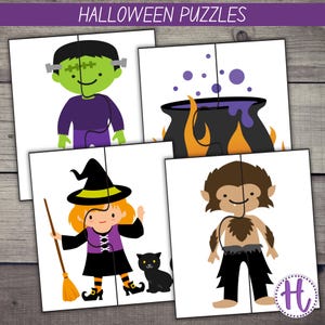 Halloween Printable Puzzles, Fun Halloween Puzzles for Preschool, Simple Halloween Costume Puzzles