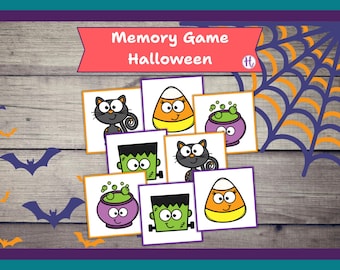 Halloween Memory Matching Game, Printable Preschool Activity for Kids