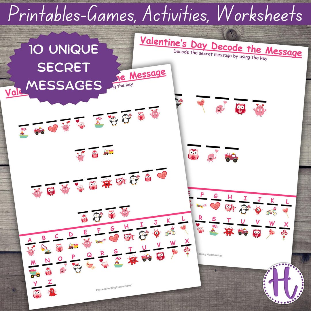 Valentine Secret Message Pages for Kids, Decode the Message Worksheets ...