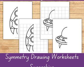 Symmetry Drawing Worksheets-Spaceships