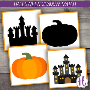 Halloween Shadow Match Cards for Kids, Halloween Shadow Matching Activity for Preschool, Printable Shadow Matching Game