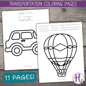 Transportation Coloring Pages For Kids, Preschool Activity Sheets, Printable Coloring Pages, Vehicle Letter Tracing Pages