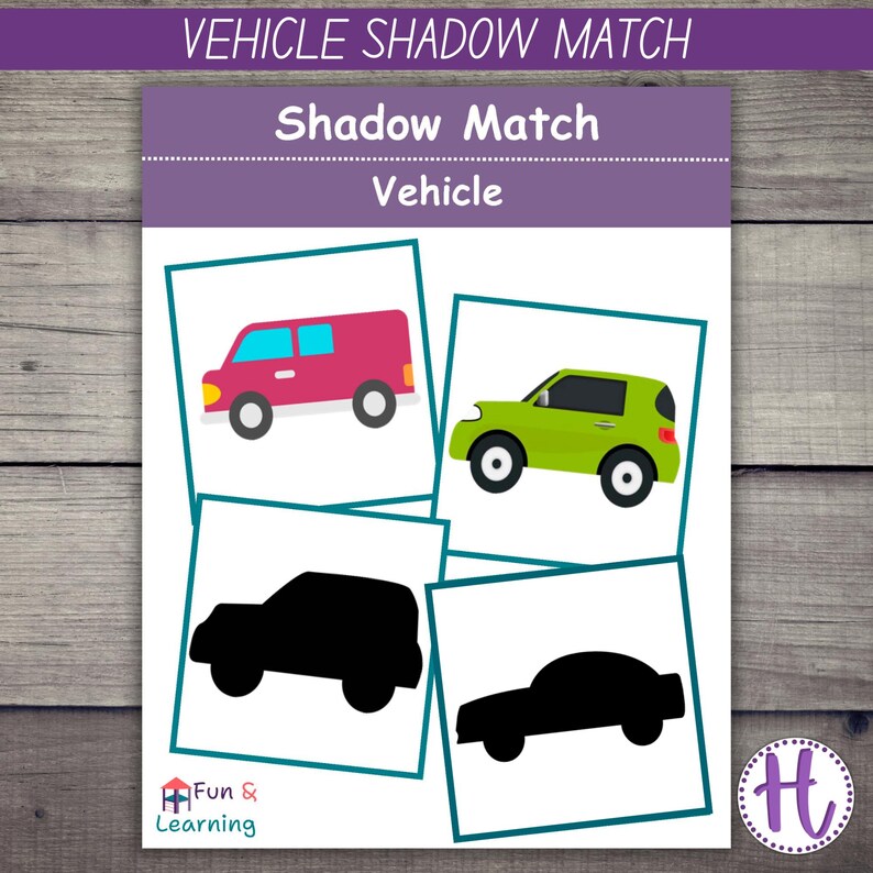 Vehicle Shadow Matching Game: Printable Learning Activity for Kids (PDF ...