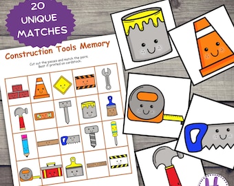 Construction Tools Memory Game: Kids Matching Activity (PDF Download)