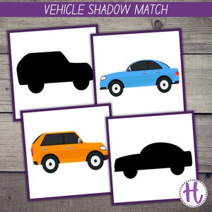 Gioco di abbinamento delle ombre dei veicoli: attività didattica stampabile per bambini (download PDF)