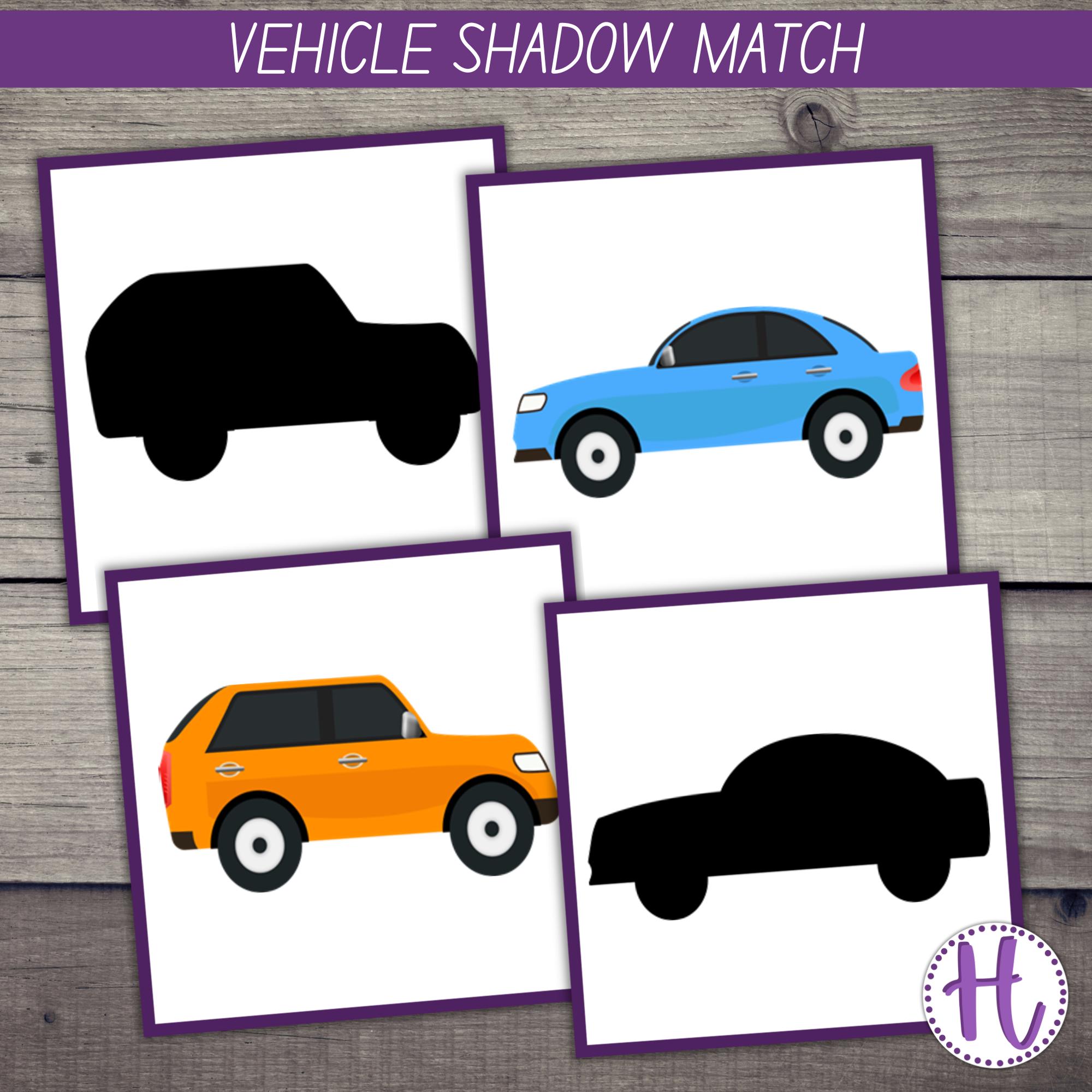 Vehicle Shadow Matching Game: Printable Learning Activity for Kids (PDF ...