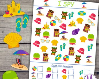 Juego "Veo Veo" de verano: Actividad de conteo y gráficos (PDF)