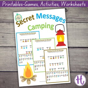 Camping Secret Message Decode Pages: Kids Learning Worksheet Activity (PDF) image 2