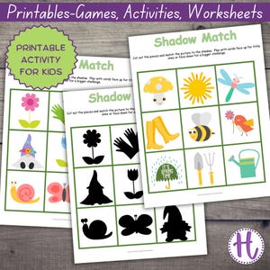 Shadow Match Spring for kids preschool, Shadow Matching Activity, learning worksheets and activities for kids