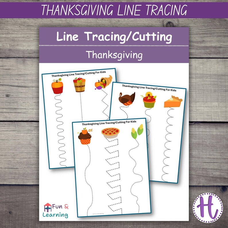 Thanksgiving Line Tracing & Cutting Worksheets: Preschool Activity (PDF ...