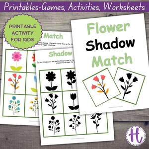 Flower Shadow Match Cards, Printable Kids Game, Matching Game For Kids, Spring Flower Game
