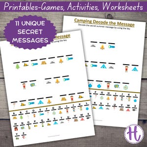 Camping Secret Message Decode Pages: Kids Learning Worksheet Activity (PDF) image 3