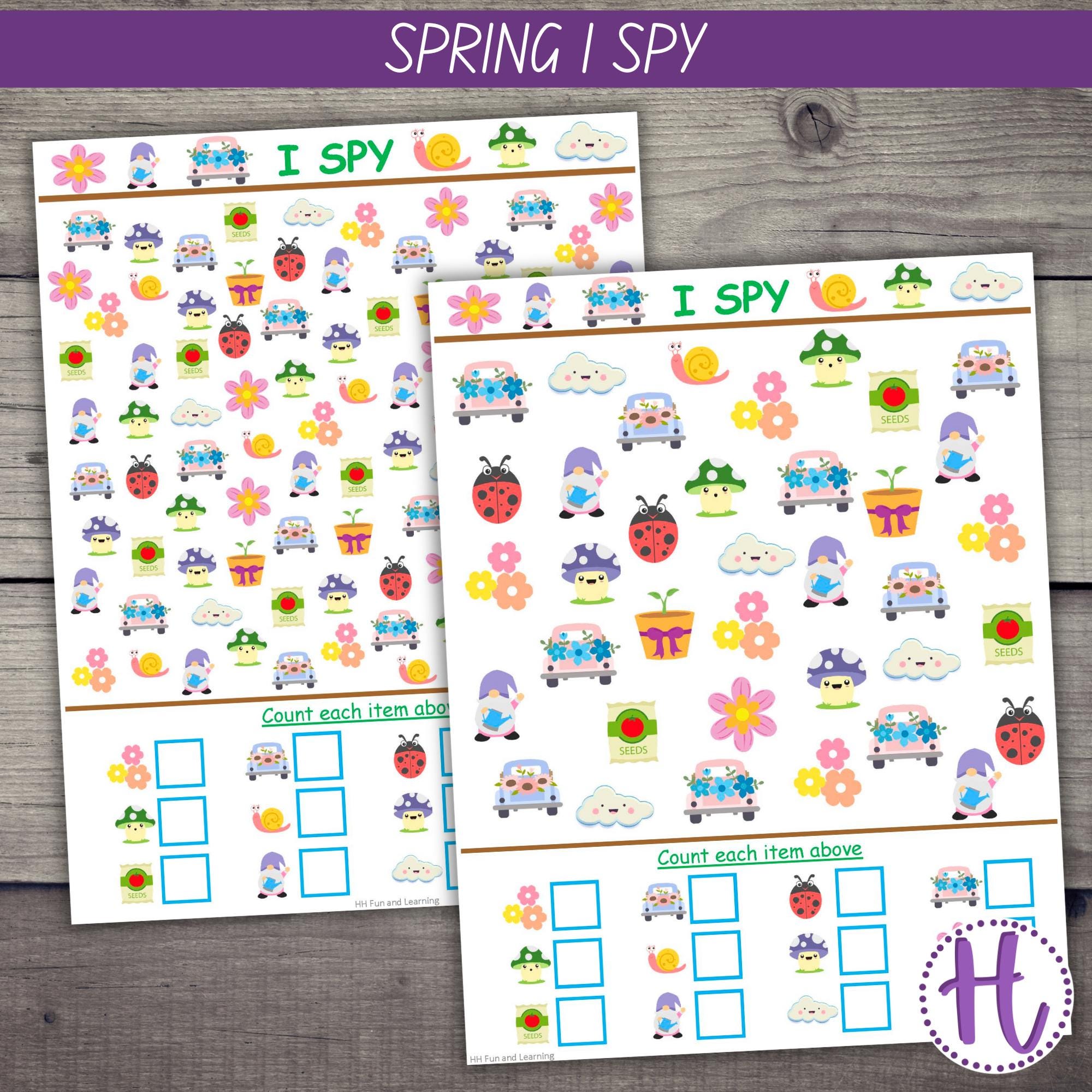 Spring I Spy Activity: Kids Printable Counting & Graphing Worksheets ...