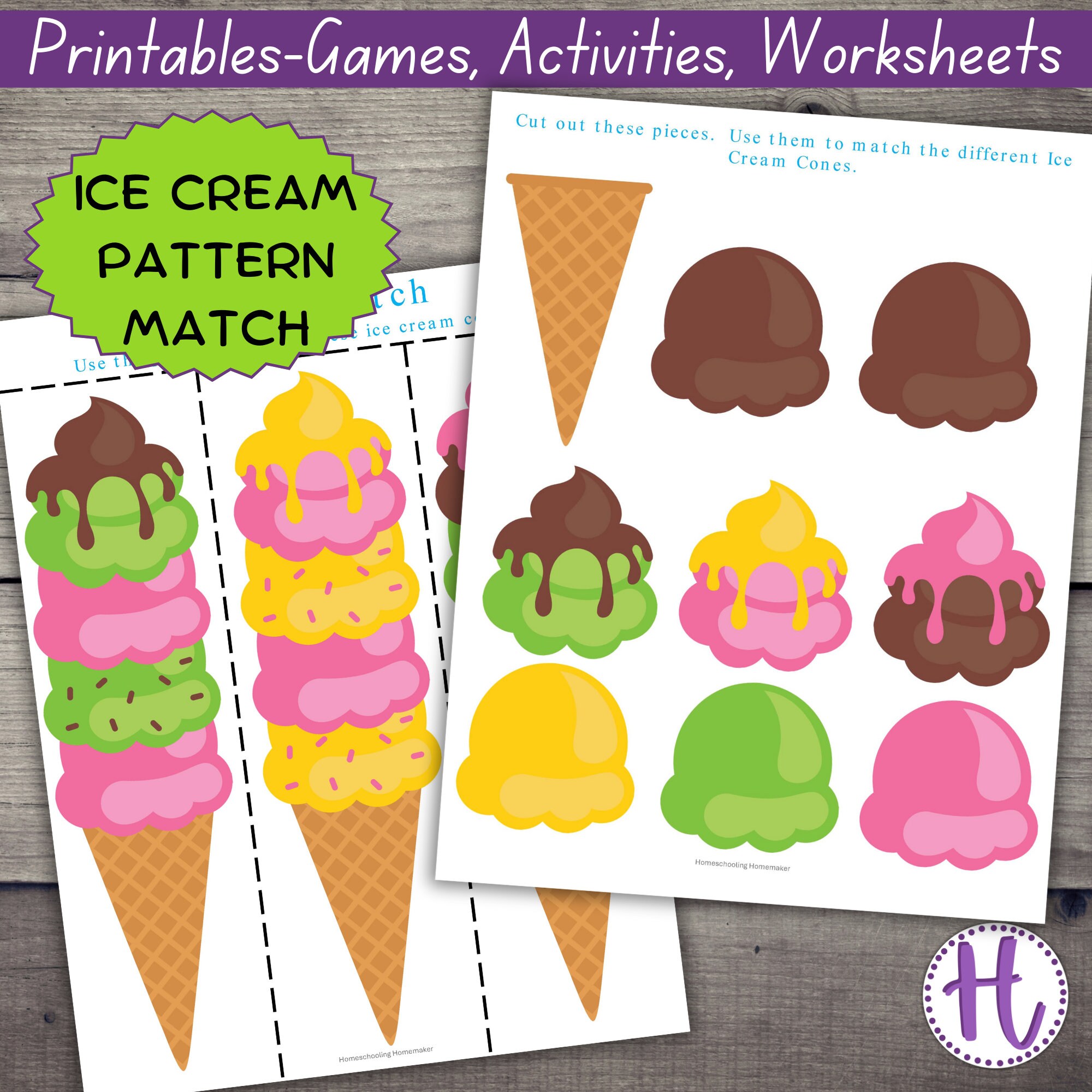Ice Cream Pattern Match Activity, Pattern Builder Activity, Preschool Pattern Learning, Cut and Glue Activity - Etsy ice-cream-cone-template-planerium
