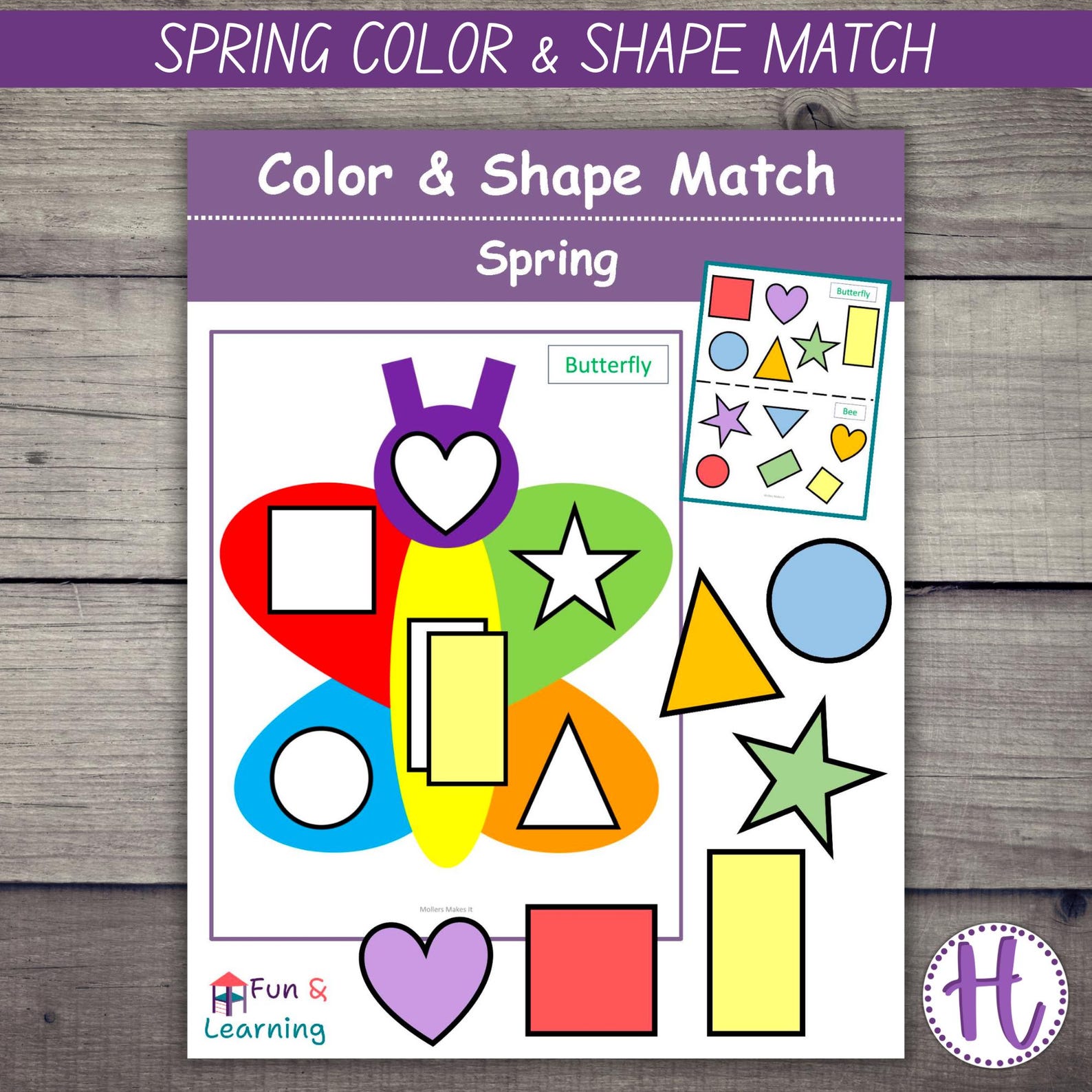 Spring Color and Shape Matching Game: Preschool Kindergarten Activity ...