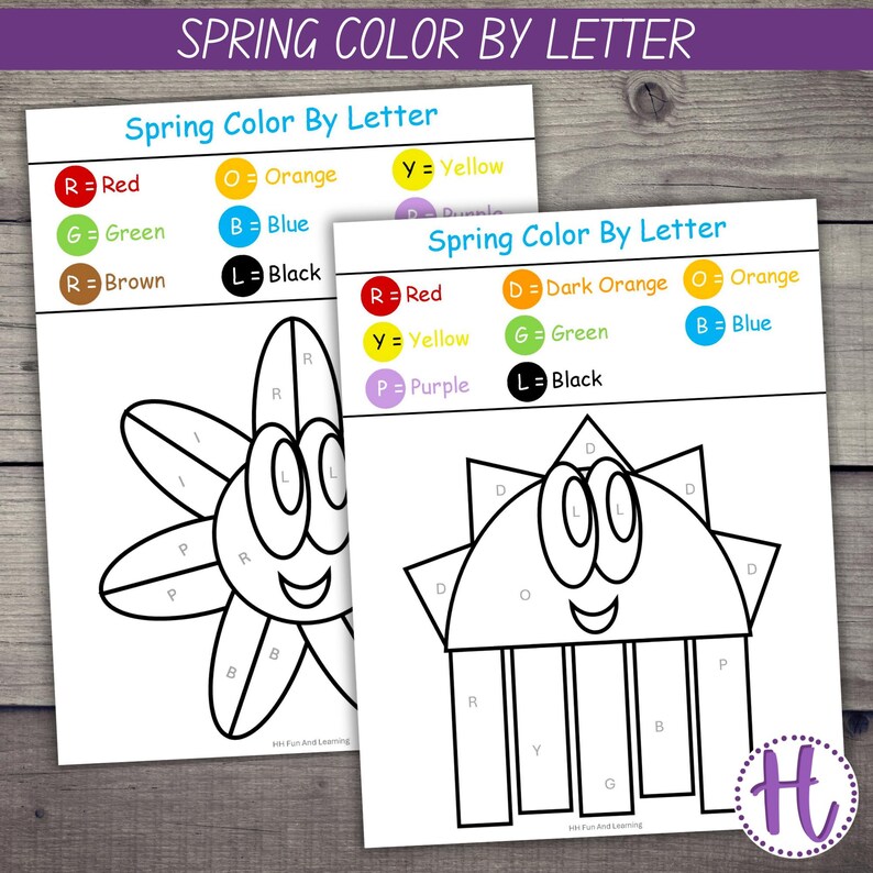 Springtime Color By Letters Spring Color by Letter Activity: Kids' Learning Pages (PDF Download) - Etsy