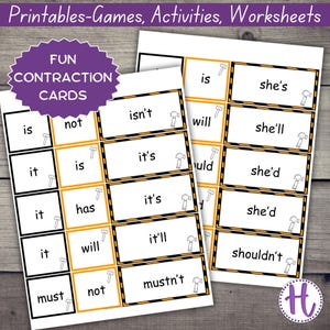 Jeu d'associations Construction Contraction : fiches d'apprentissage de la grammaire (téléchargement PDF)