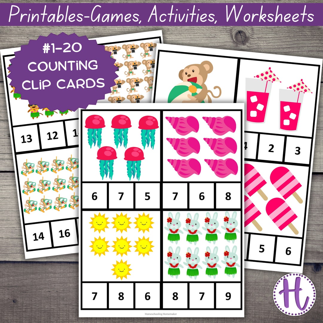 Tarjetas de conteo de verano del 1 al 20: Actividad de matemáticas para ...
