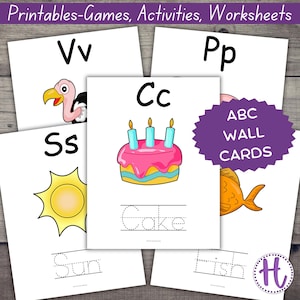 Alphabet Wall Cards/Tracing Pages, ABC Posters with letter sounds, Preschool Activity, Kindergarten Worksheets