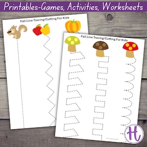 Fall Line Tracing & Cutting Worksheets: Preschool Handwriting Practice (PDF)