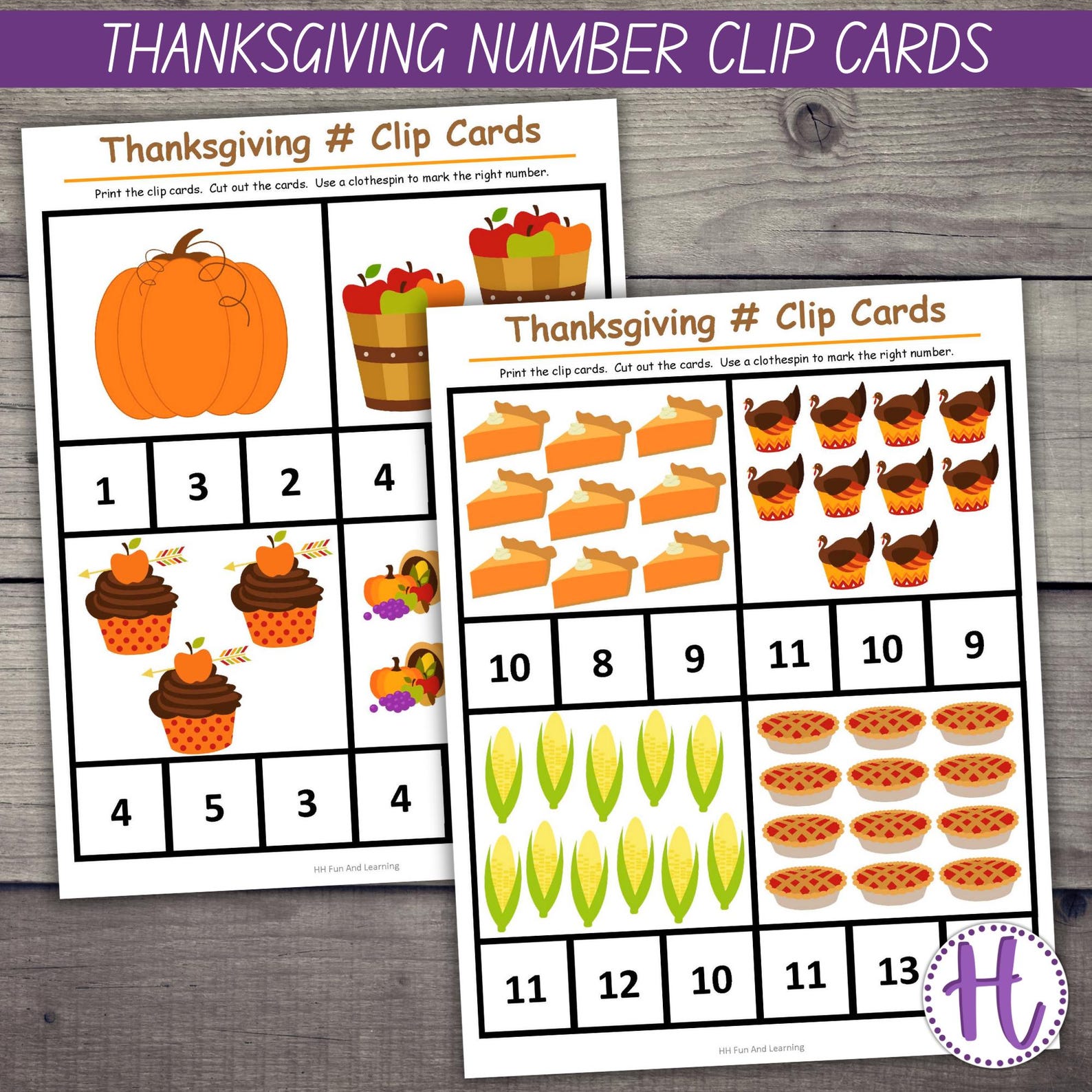 Thanksgiving Number Clip Cards: Fall Counting Activity (PDF) - Etsy
