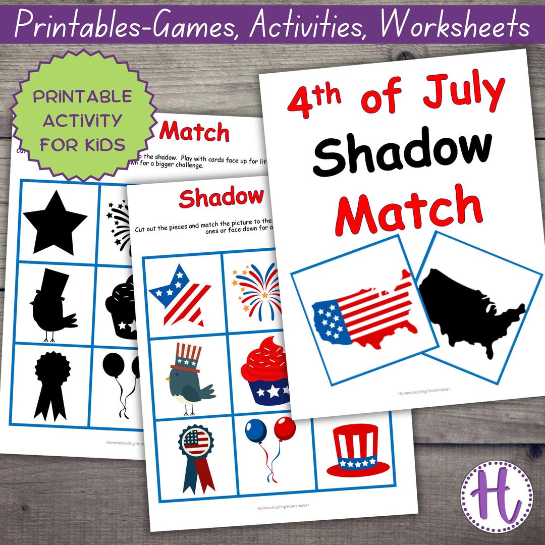 Patriotic Shadow Match Game for Preschool, Learning Worksheets and ...