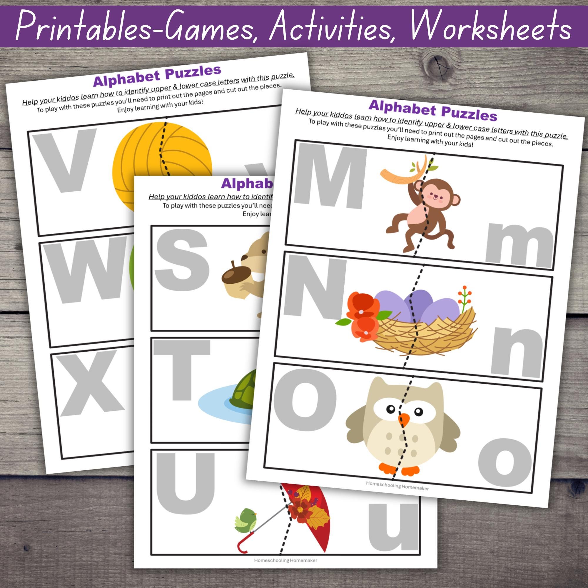 Picture Capital to Lowercase Letter Match Puzzles, Alphabet Matching ...