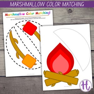 Gioco di abbinamento dei colori dei marshmallow: attività per bambini in età prescolare attorno al fuoco (download PDF)