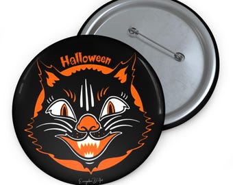 Spilla in metallo vintage di Halloween, gatto nero retrò da collezione