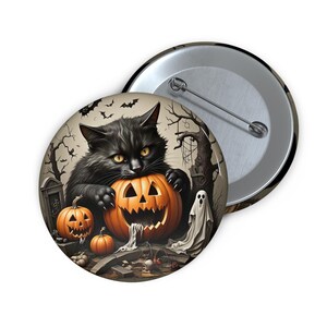 Black Cat Pin Button,Ghost,Accessory,Halloween costume,Halloween collectible,Jack-o-Lantern,Pumpkin,Macabre Magic,Horror Pins,Spooky Cute
