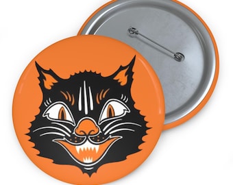 Spilla in metallo vintage a forma di gatto nero di Halloween, da collezione retrò e spettrale