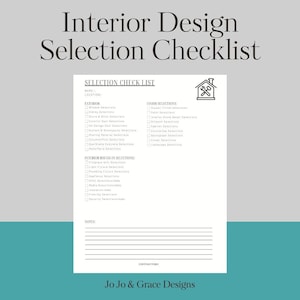 Interior Design Selection Checklist,  Printable Interior Design Sheet, Construction Binder Bid, New Home Construction, Home Project Planner