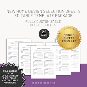 New Home Design Selection Sheets Google Sheets Customizable Template, Editable New Construction Selection Workbook, Design Selection Planner