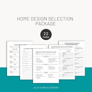 New Construction Home Design Selection Planner, Builder Color Selection Book, Interior Design Selections, Builder Checklist, Material list