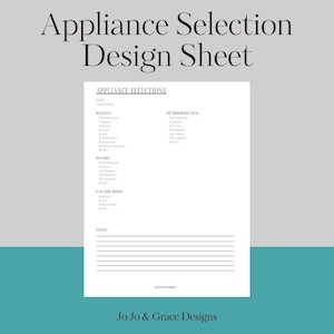 Op de afbeelding: Een printbaar ontwerpformulier voor de selectie van apparaten met secties voor keuken, buitenkeuken, natte bar en wasruimte. Het formulier bevat ruimte om de benodigde apparaattypen te vermelden, zoals koelkast, vriezer, vaatwasser en magnetron.