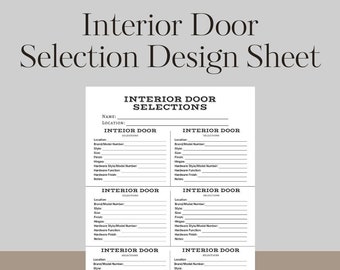 Interior Door Selection Sheet, Door Material Selections, Home Building Products, Interior Design Product List, New Home Build Estimating Bid