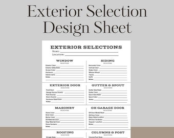 Exterior House Design Selection Sheet, Printable Builder Color Selections, New Home Construction, Color Selection Sheet, Designer Bid Form