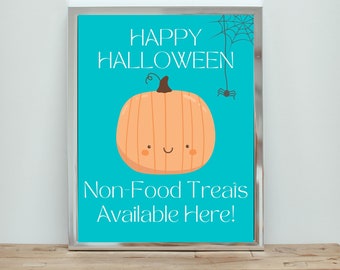 Non Food Treat Teal Pumpkin Allergy Friendly Sign, Safe Treats Digital Download, Trick or Treating Halloween Sign, Teal Pumpkin Awareness