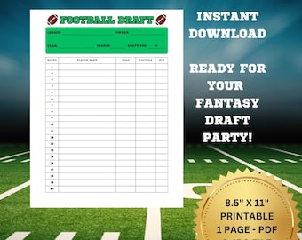 Football Draft Day Sheet, Fantasy Draft Printable, Drafting League Guide, Football Gambling Printable, Football Instant Digital Download