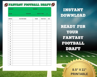 Fantasy Football Draft Sheet: Printable Draft Day Kit (PDF & JPEG)