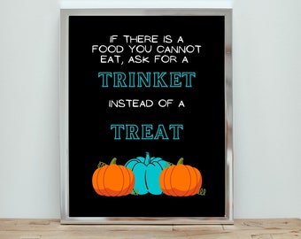 Safe Trinket or Treat Teal Pumpkin Allergy Friendly Sign, Non Food Treats PDF Download, Trick or Treating Halloween Sign, Allergy Awareness